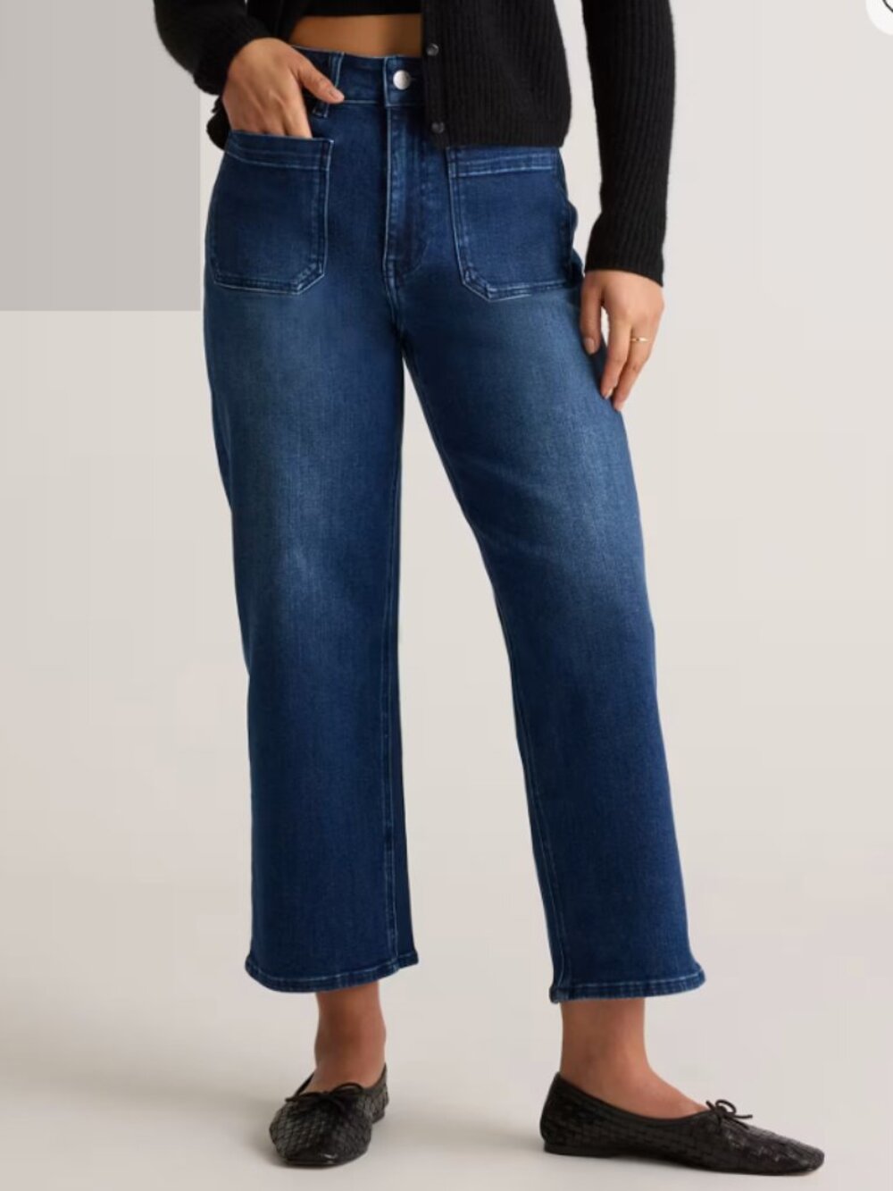 Quince Bella Stretch Patch Pocket Wide Leg Jeans Midnight Blue 28 NWT 28" inseam